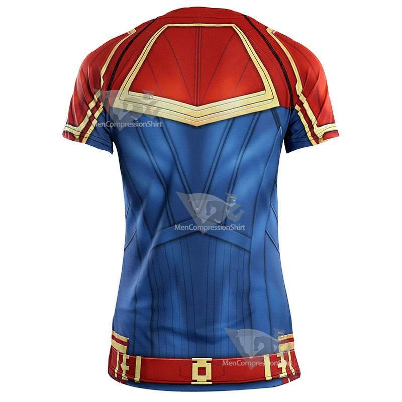 Red Carol Danvers Short Sleeve Compression Shirt For Women