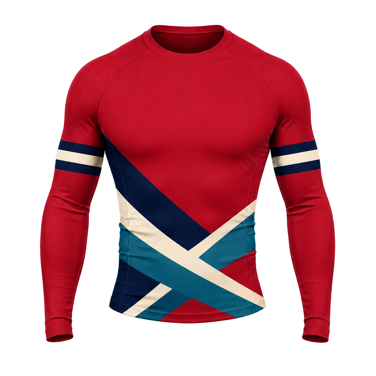 Cross Panel Red Customizable Long Sleeve Compression Shirt