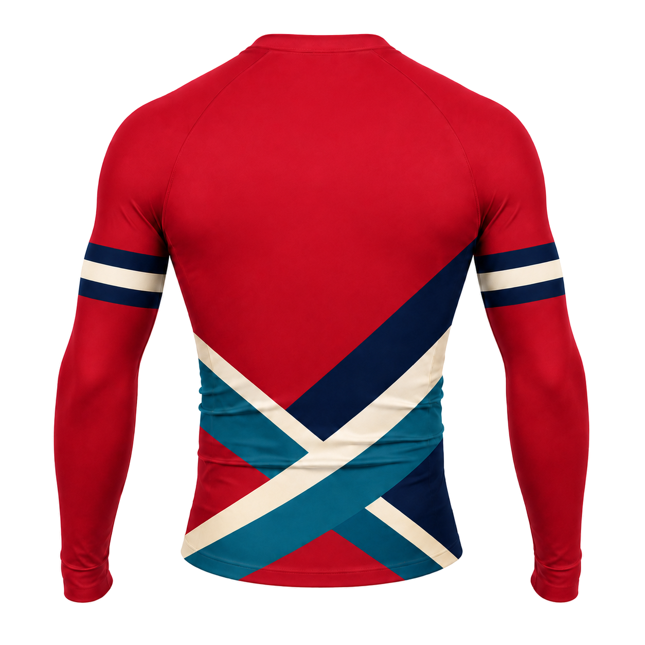 Cross Panel Red Customizable Long Sleeve Compression Shirt