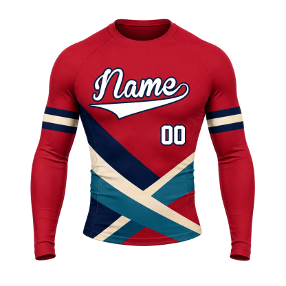 Cross Panel Red Customizable Long Sleeve Compression Shirt