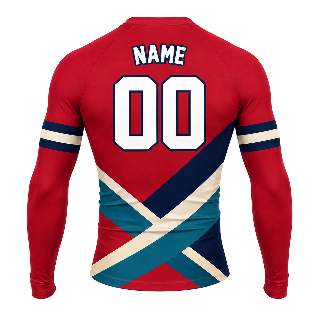 Cross Panel Red Customizable Long Sleeve Compression Shirt