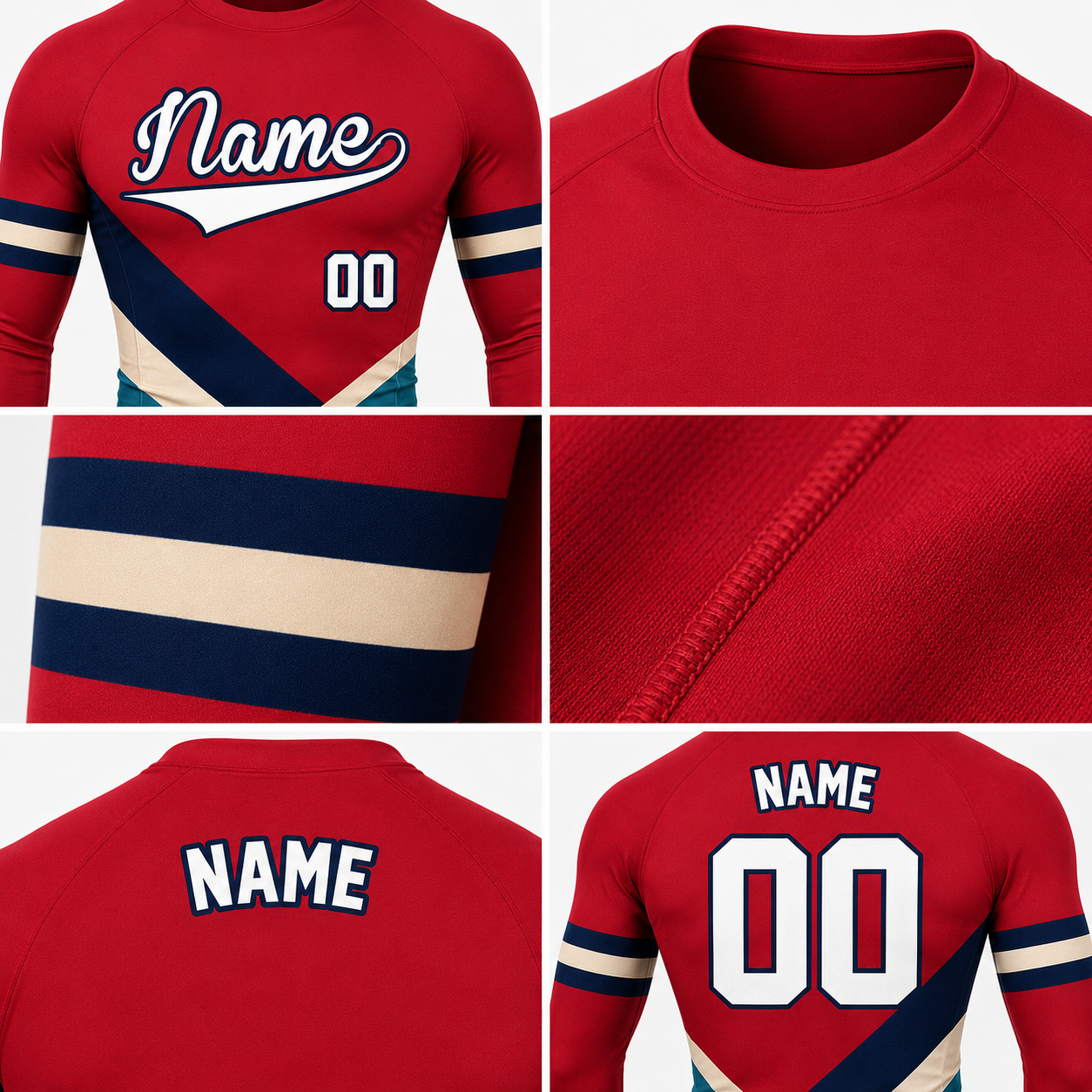 Cross Panel Red Customizable Long Sleeve Compression Shirt