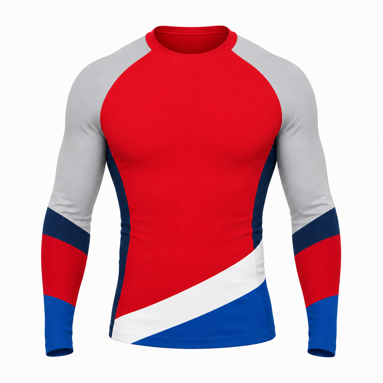 Diagonal Hem Red Customizable Long Sleeve Compression Shirt