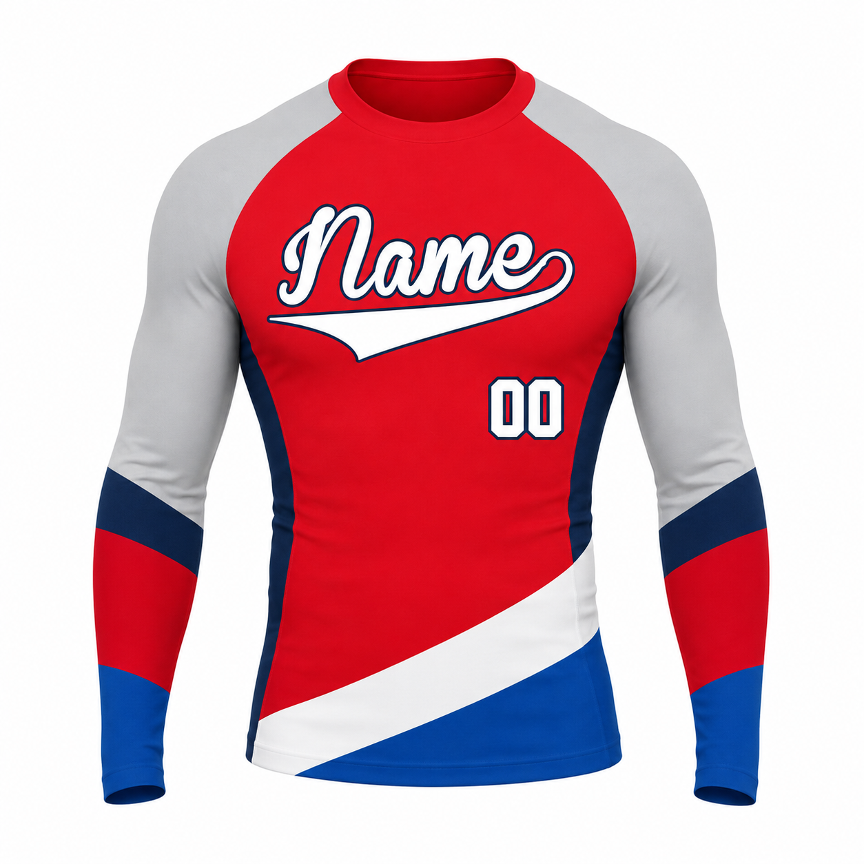 Diagonal Hem Red Customizable Long Sleeve Compression Shirt