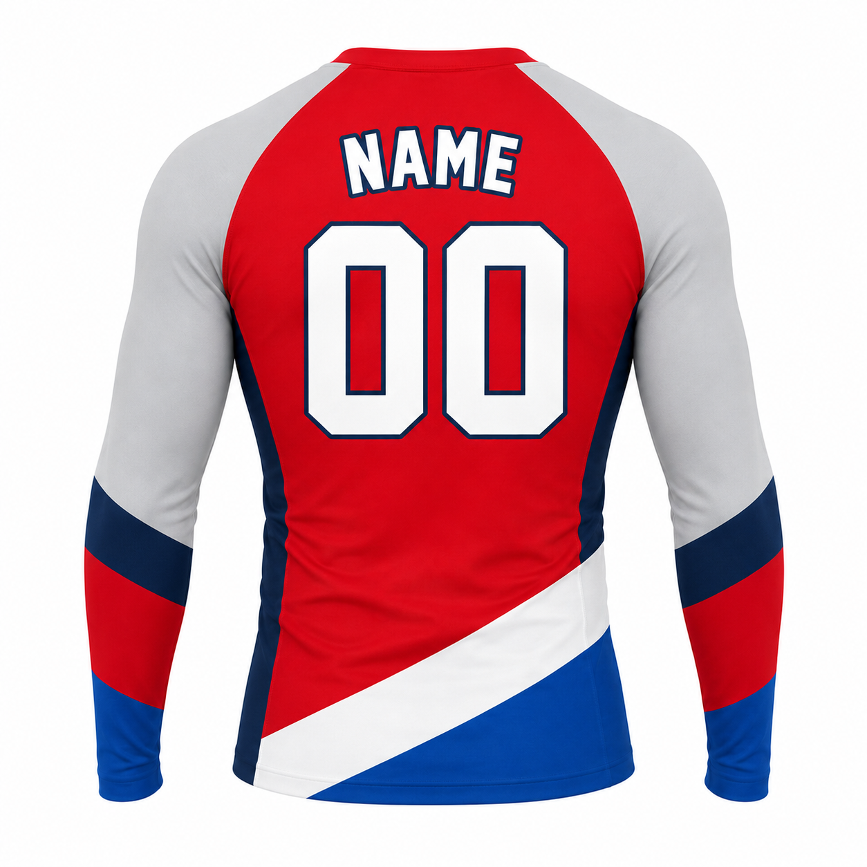 Diagonal Hem Red Customizable Long Sleeve Compression Shirt