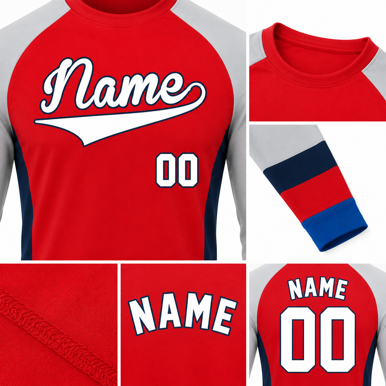 Diagonal Hem Red Customizable Long Sleeve Compression Shirt