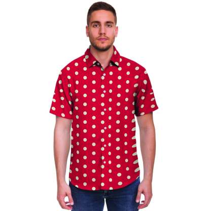 Red Tiny Polka Dot Men Print Short Sleeve Button-Up Shirts