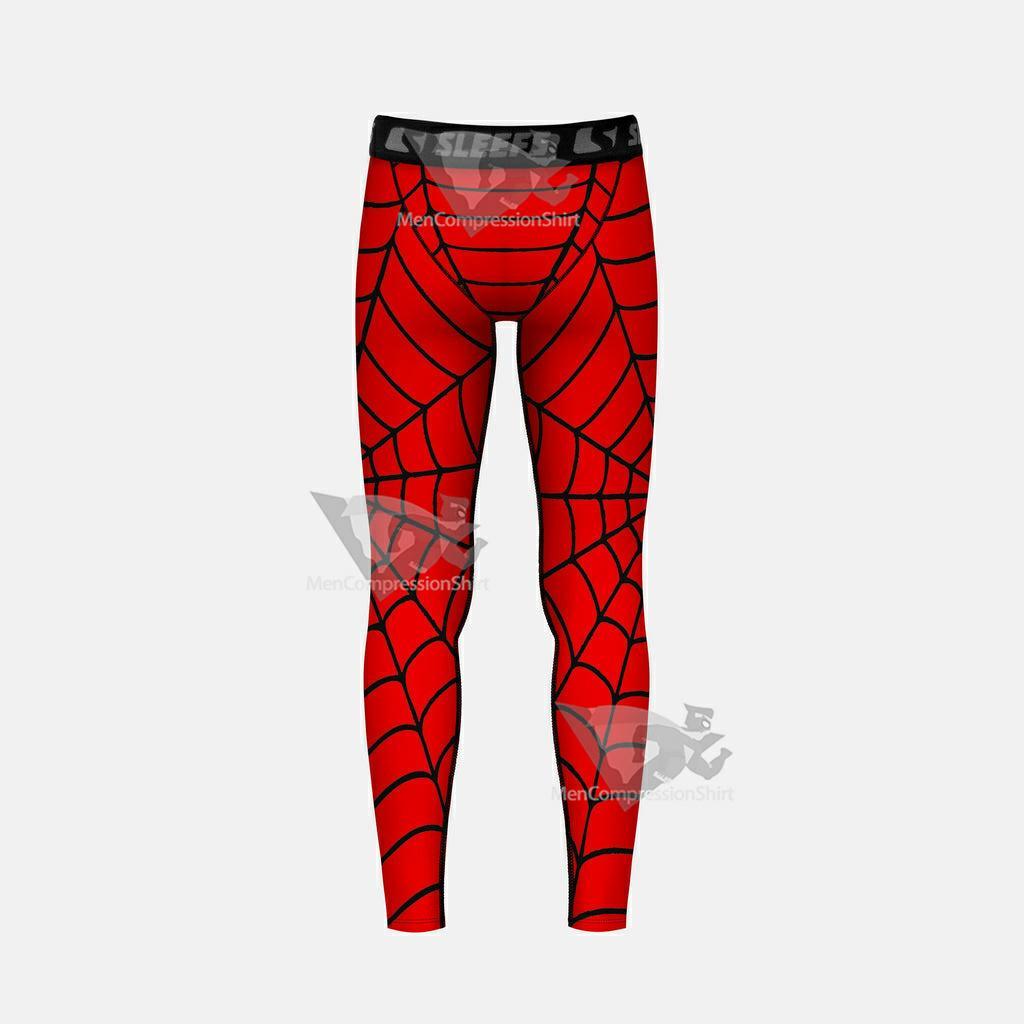 Red Web Pattern Kids Compression Tights Leggings
