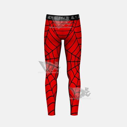 Red Web Pattern Kids Compression Tights Leggings