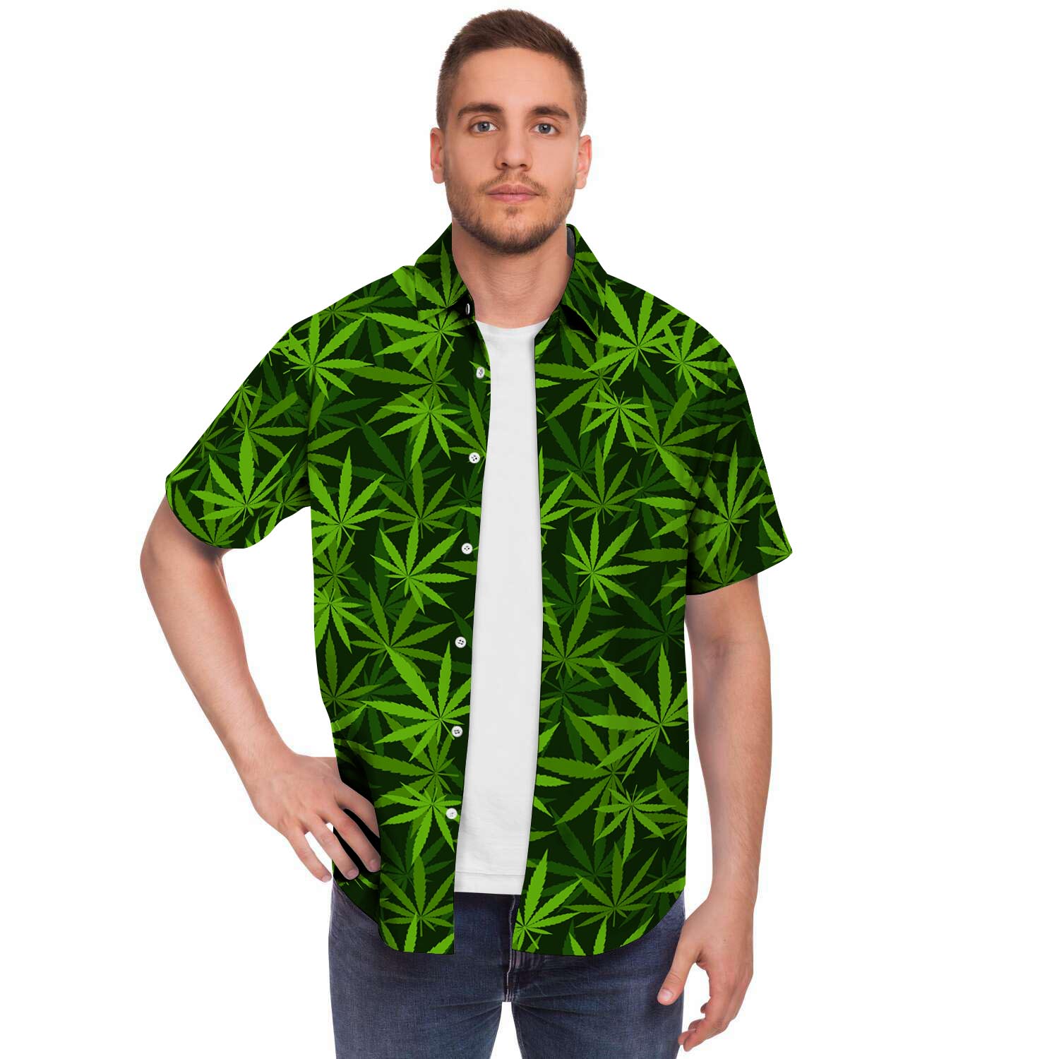 Reggae Leaf Rasta Men Print Short Sleeve Button-Up Shirts