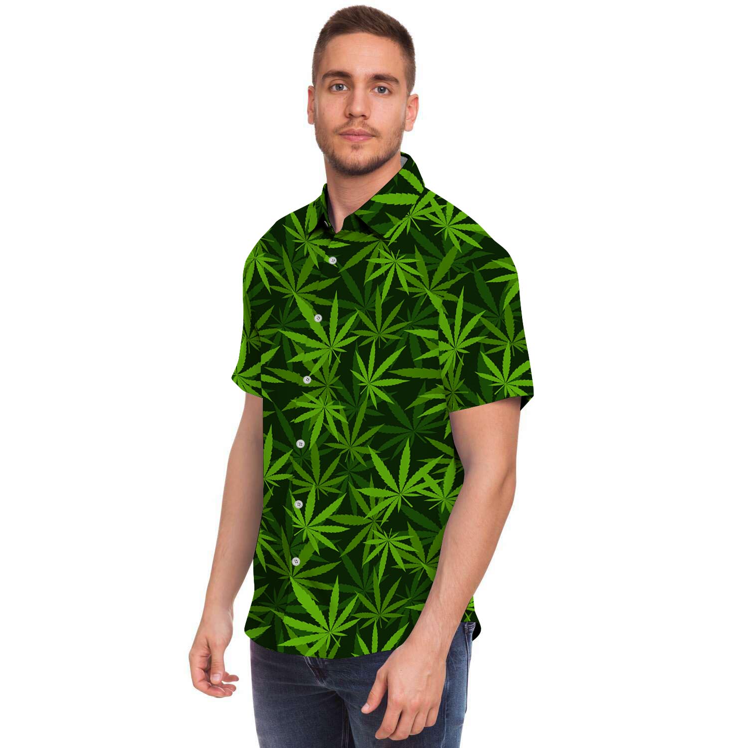 Reggae Leaf Rasta Men Print Short Sleeve Button-Up Shirts