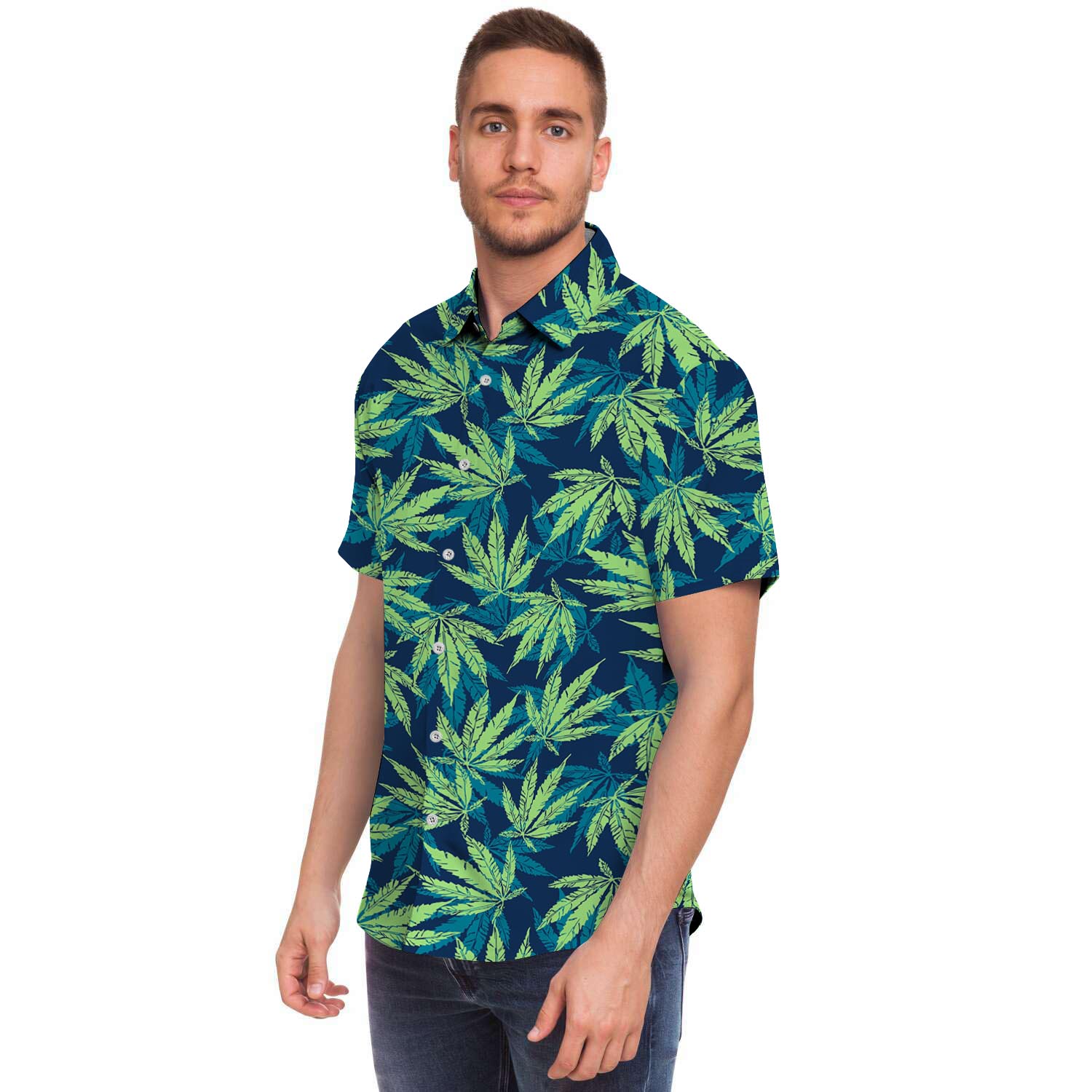 Reggae Leaf Tropical Men Print Short Sleeve Button-Up Shirts
