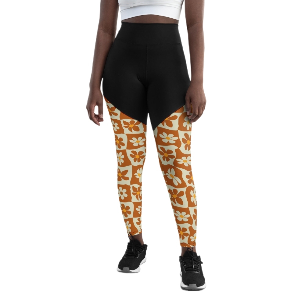 Retro Flower Checkerboard Women Compression Legging