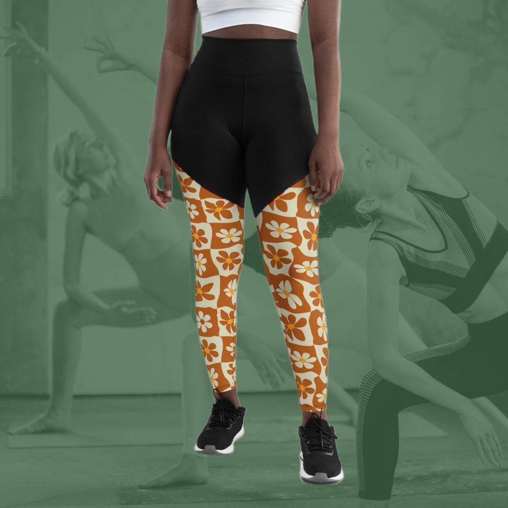 Retro Flower Checkerboard Women Compression Legging