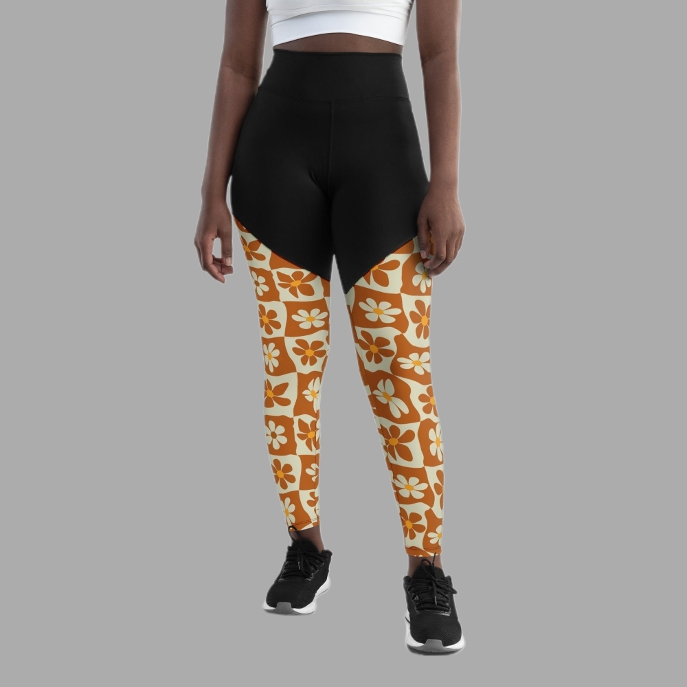 Retro Flower Checkerboard Women Compression Legging