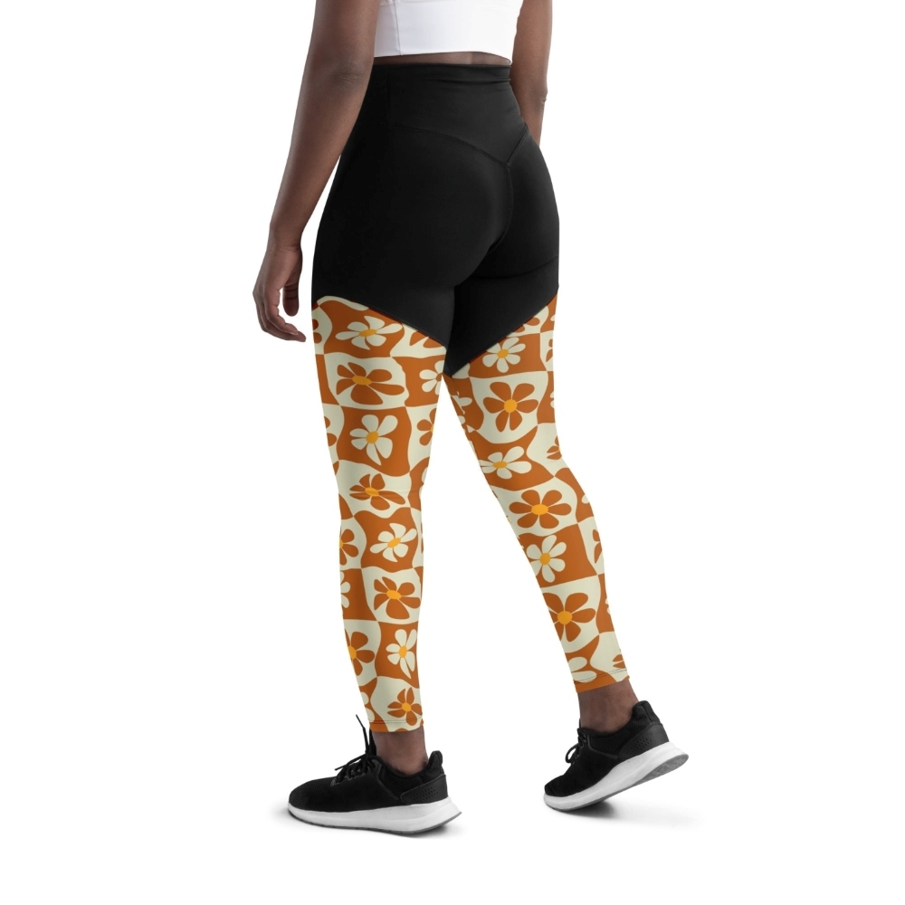 Retro Flower Checkerboard Women Compression Legging