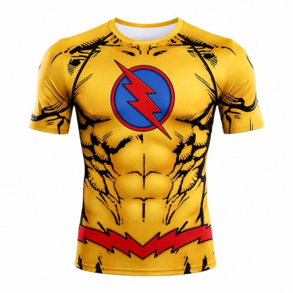 Reverse Flash Comic Orange Yellow Short Sleeve Compression Shirt