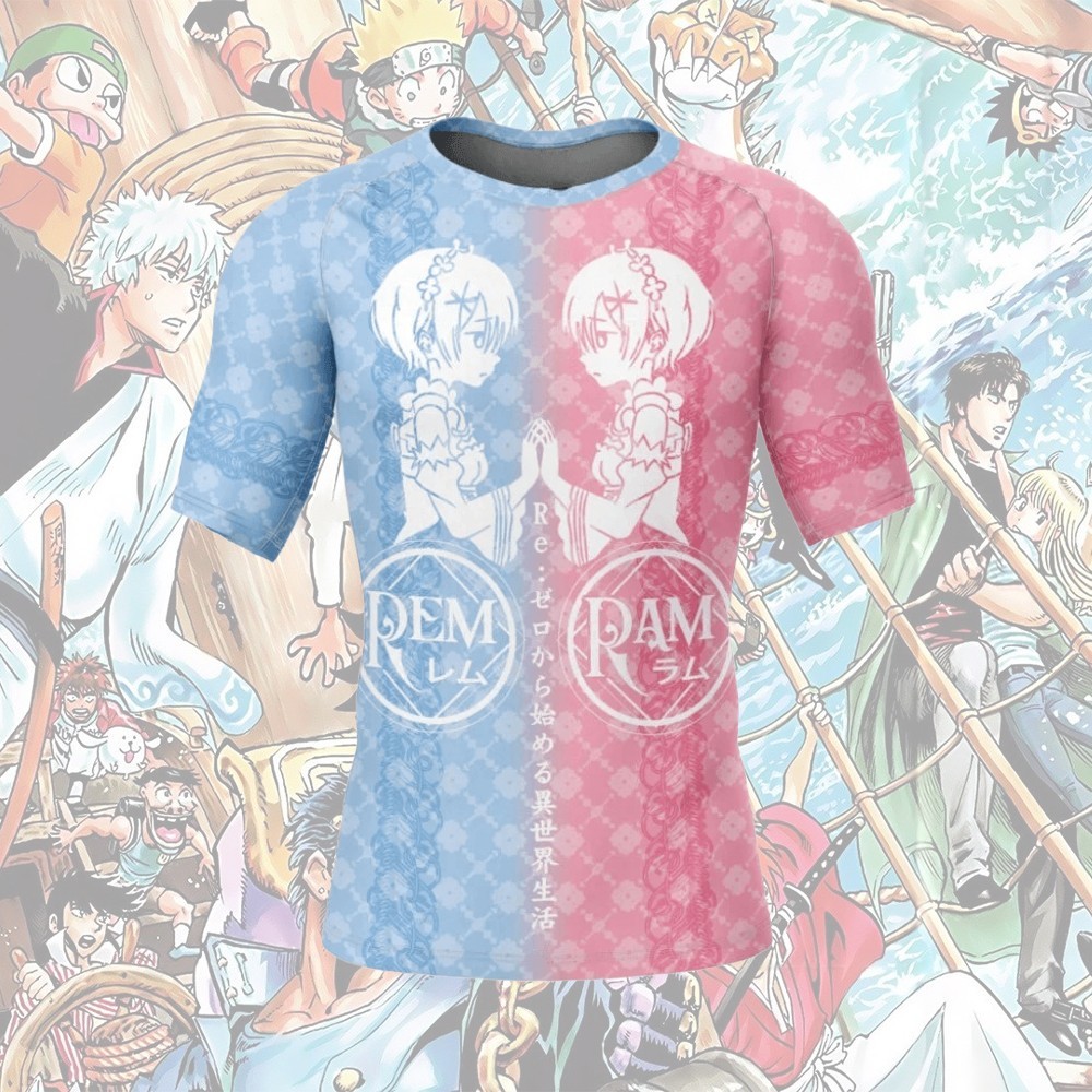 Rezero The Twin Rem & Ram Men Short Sleeve Compression Shirt