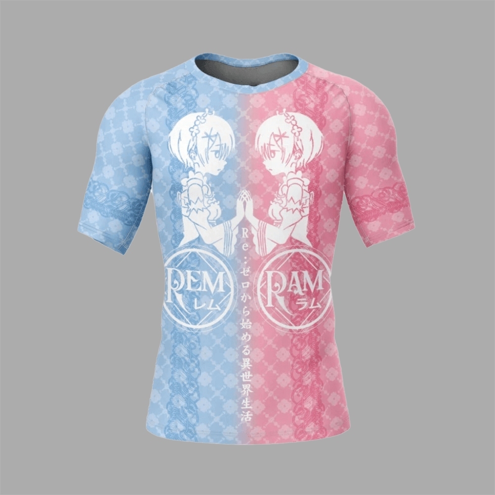 Rezero The Twin Rem & Ram Men Short Sleeve Compression Shirt
