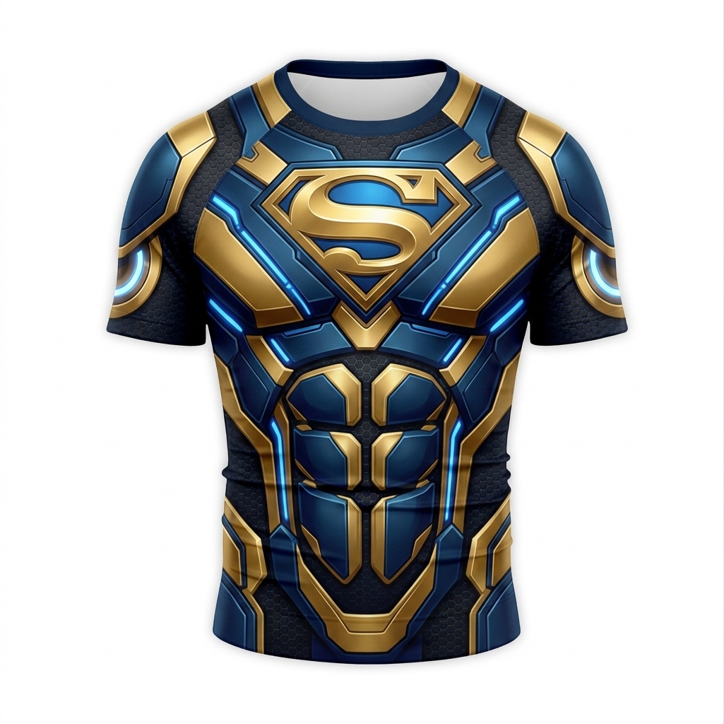 Robert Reynolds Sentry Superhero Tactical Vanguard Symmetrical Grid Blue Black Short Sleeve Compression Shirt