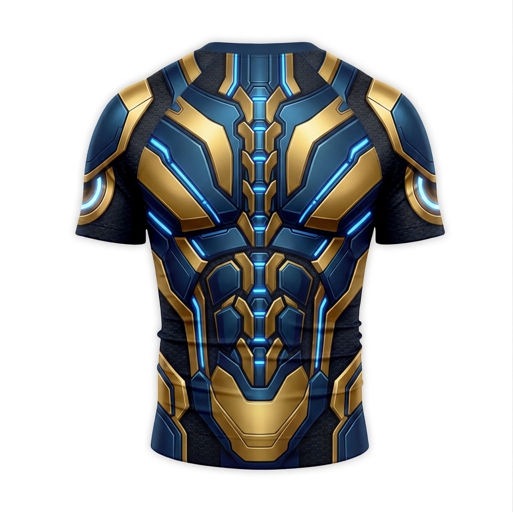 Robert Reynolds Sentry Superhero Tactical Vanguard Symmetrical Grid Blue Black Short Sleeve Compression Shirt