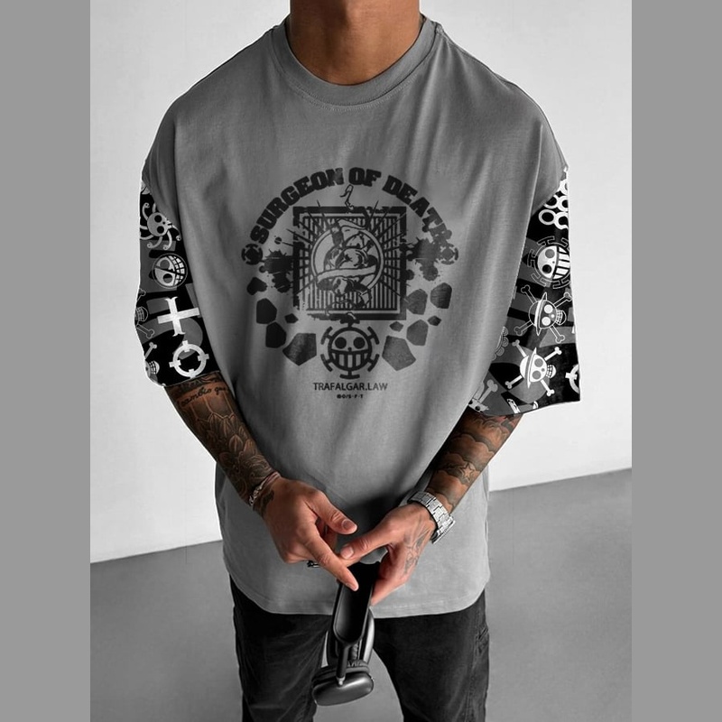 Roomi Hand Anime One Piece Pattern Oversized T-Shirt