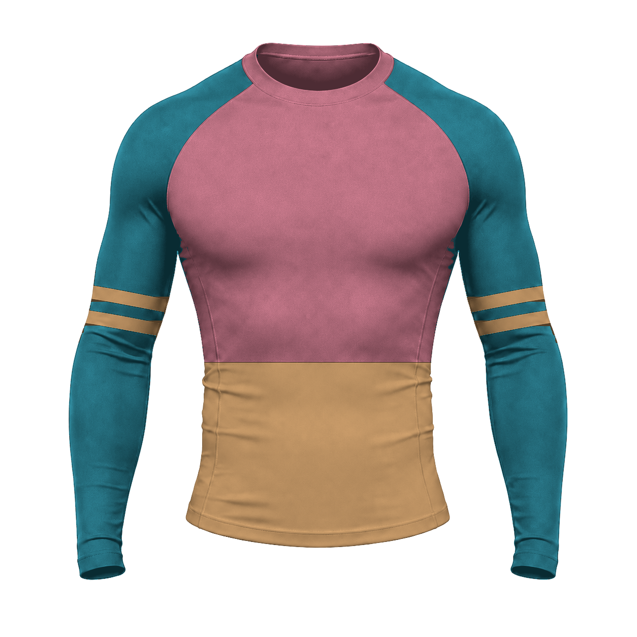 Horizontal Colorblock Pink Primary Orange Accent Customizable Long Sleeve Compression Shirt