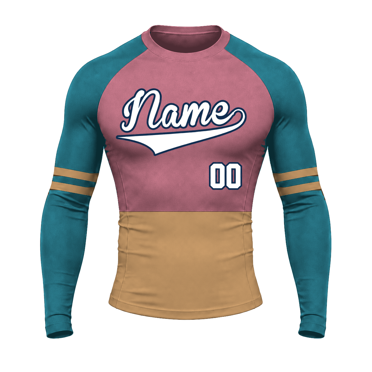Horizontal Colorblock Pink Primary Orange Accent Customizable Long Sleeve Compression Shirt