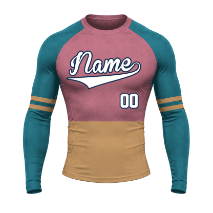Horizontal Colorblock Pink Primary Orange Accent Customizable Long Sleeve Compression Shirt