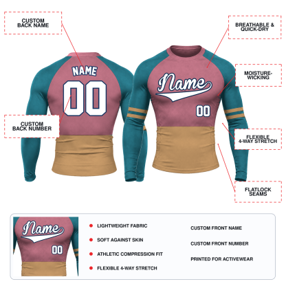 Horizontal Colorblock Pink Primary Orange Accent Customizable Long Sleeve Compression Shirt