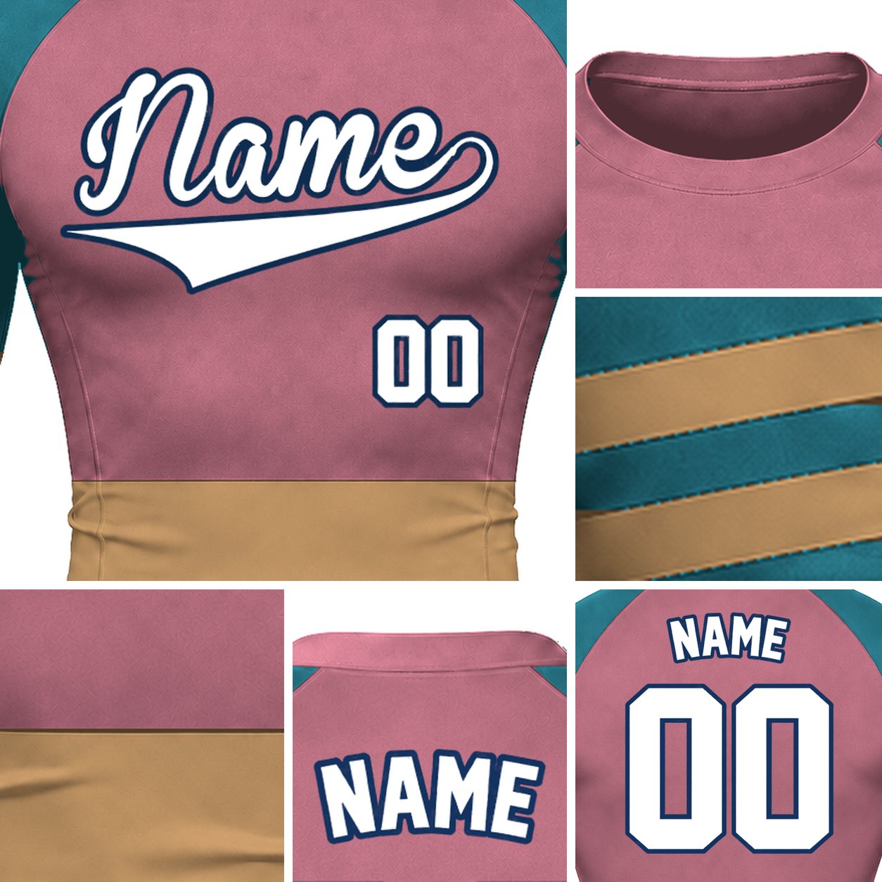 Horizontal Colorblock Pink Primary Orange Accent Customizable Long Sleeve Compression Shirt