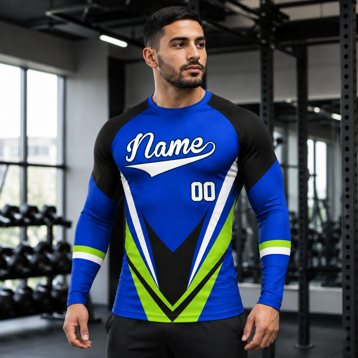Sharp Chevron Royal Blue Customizable Long Sleeve Compression Shirt