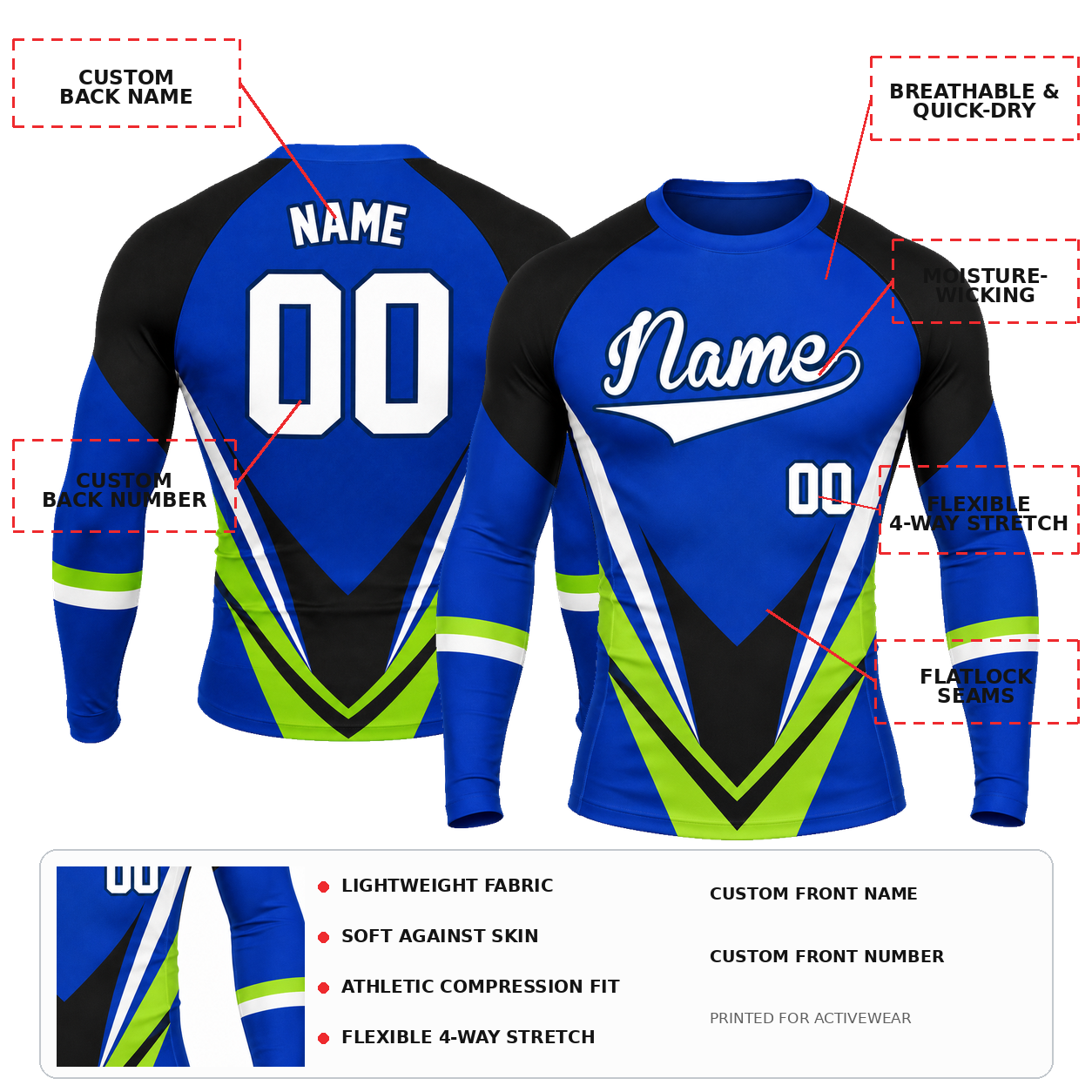 Sharp Chevron Royal Blue Customizable Long Sleeve Compression Shirt