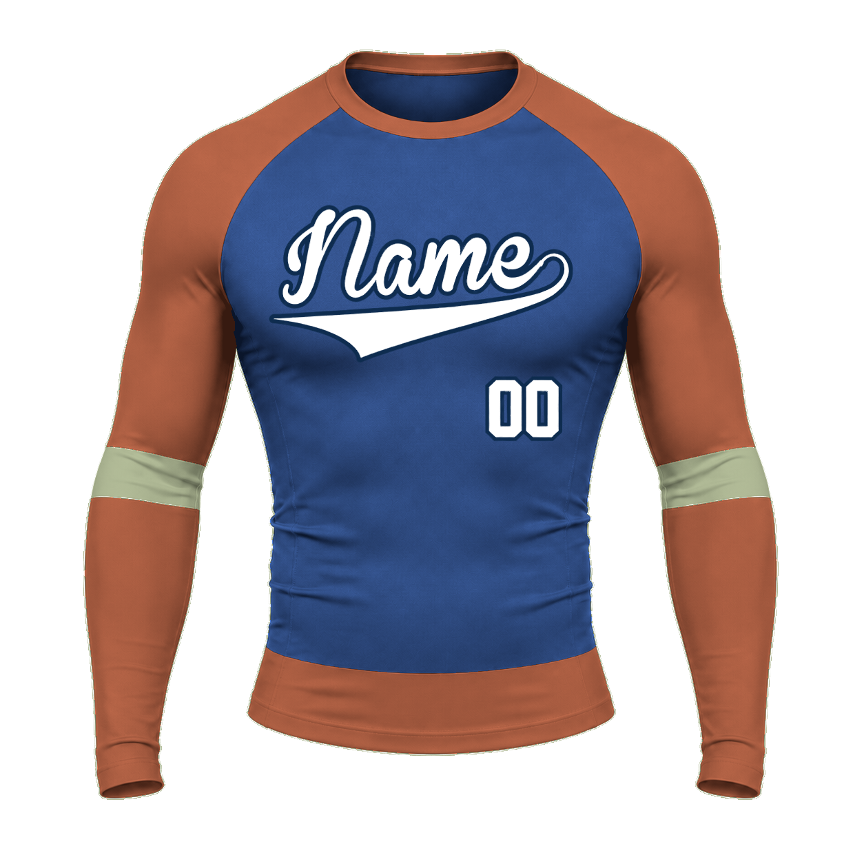 Sage Raglan Colorblock Royal Blue Customizable Long Sleeve Compression Shirt