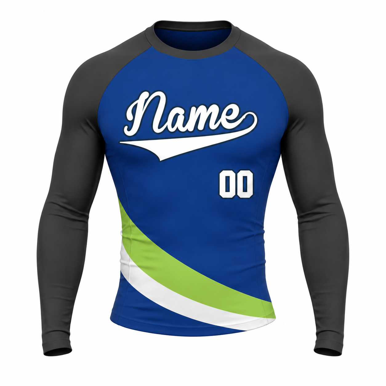 Curved Waist Bands Royal Blue Customizable Long Sleeve Compression Shirt
