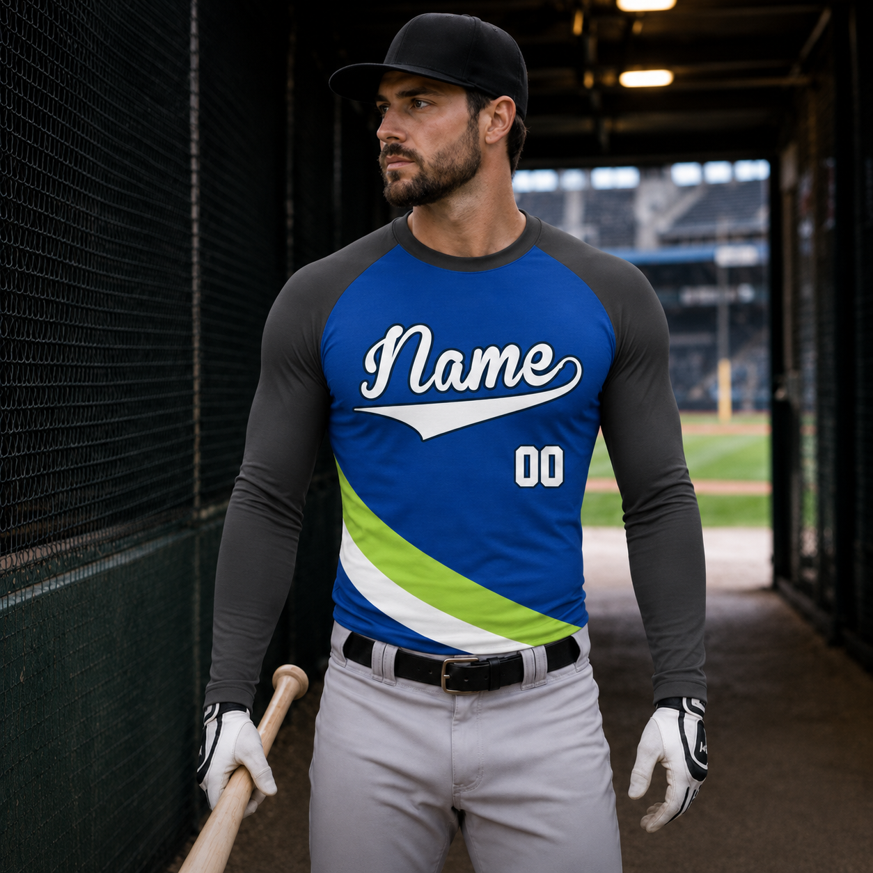 Curved Waist Bands Royal Blue Customizable Long Sleeve Compression Shirt