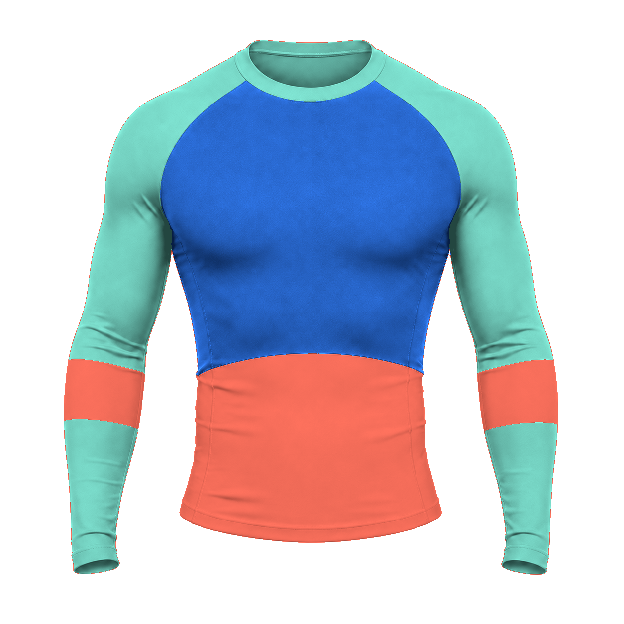 Horizontal Colorblock Royal Blue Customizable Long Sleeve Compression Shirt