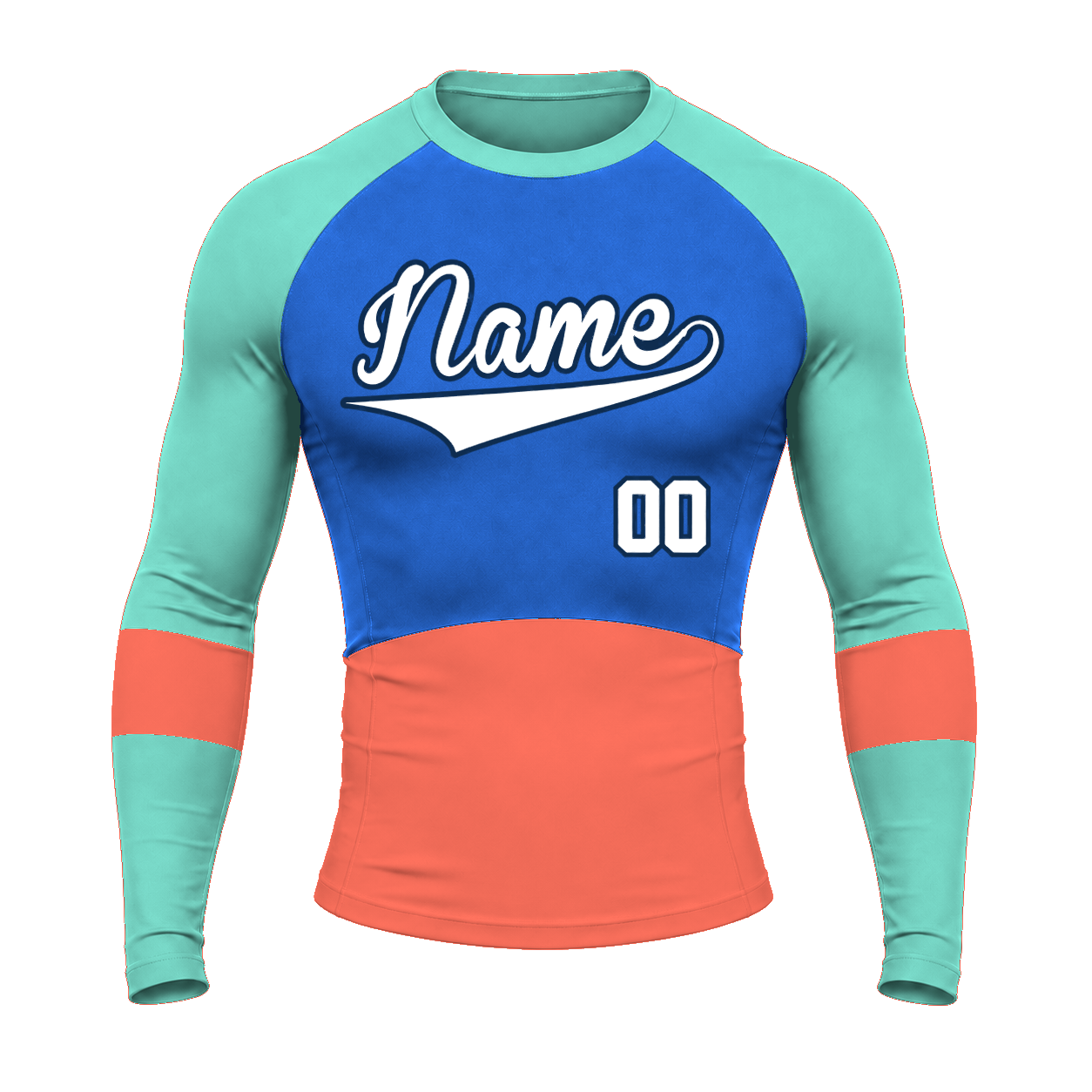 Horizontal Colorblock Royal Blue Customizable Long Sleeve Compression Shirt