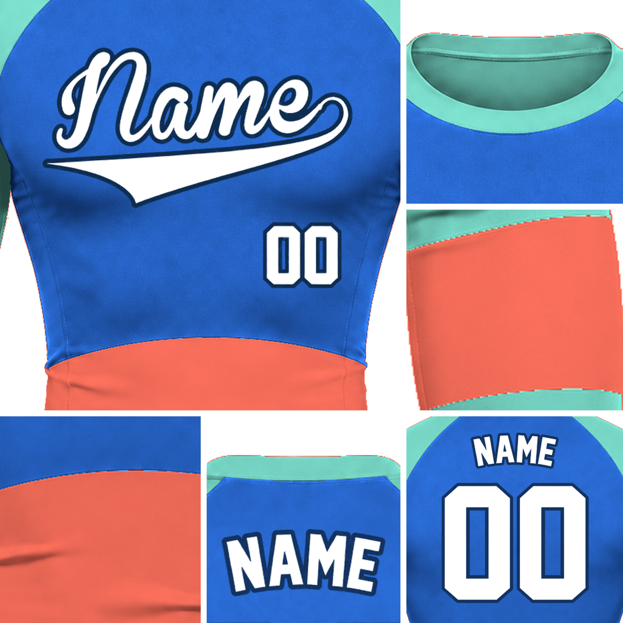 Horizontal Colorblock Royal Blue Customizable Long Sleeve Compression Shirt
