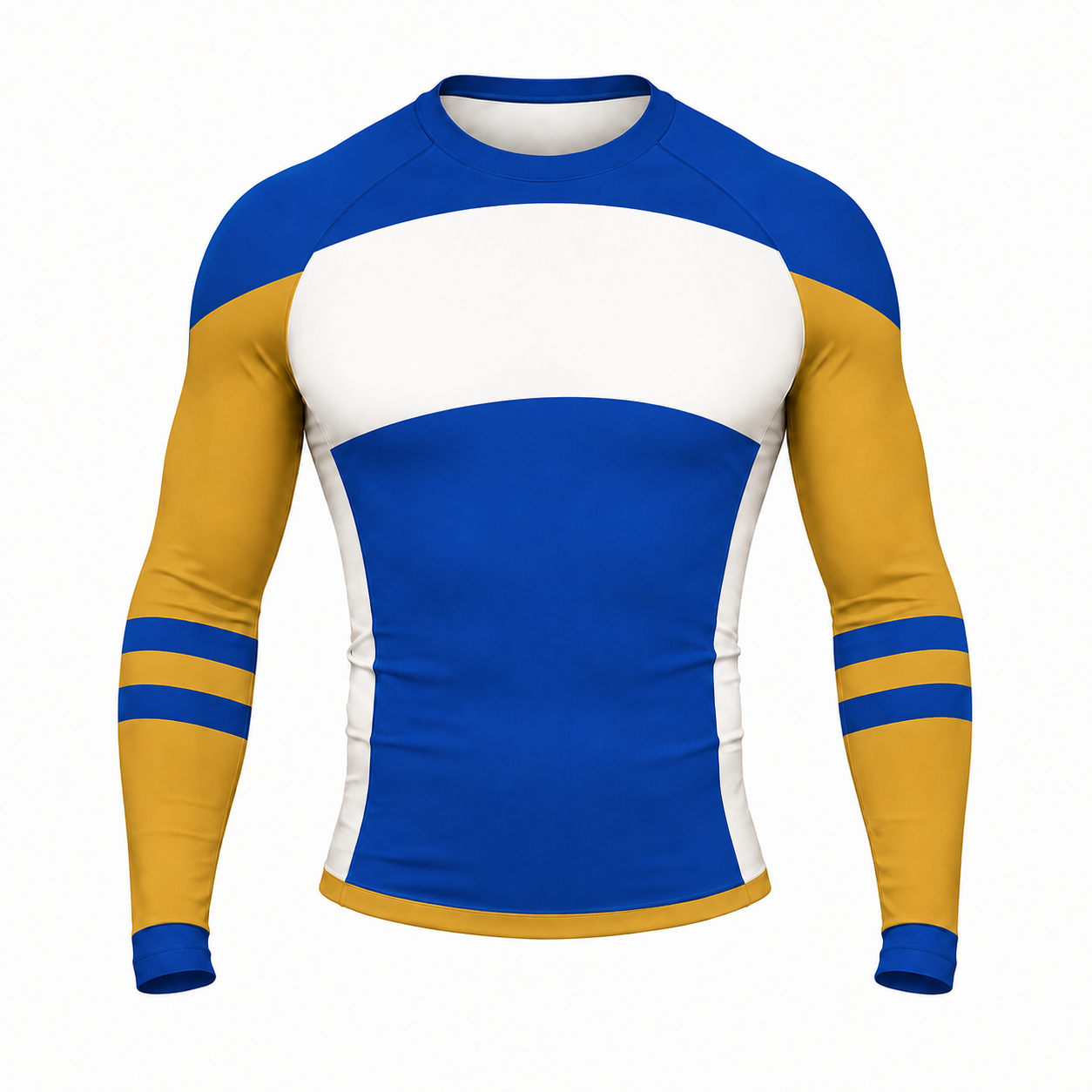 Side Panel Royal Blue Primary Orange Accent Customizable Long Sleeve Compression Shirt