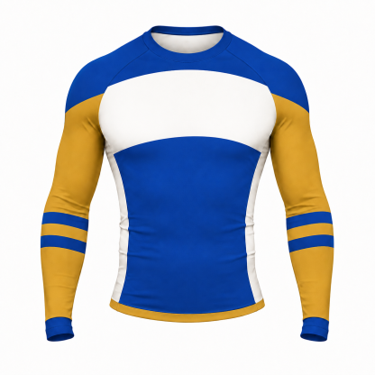 Side Panel Royal Blue Primary Orange Accent Customizable Long Sleeve Compression Shirt