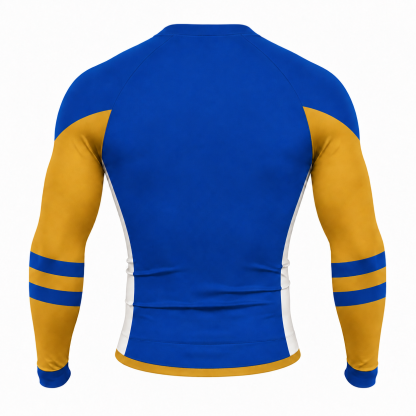 Side Panel Royal Blue Primary Orange Accent Customizable Long Sleeve Compression Shirt