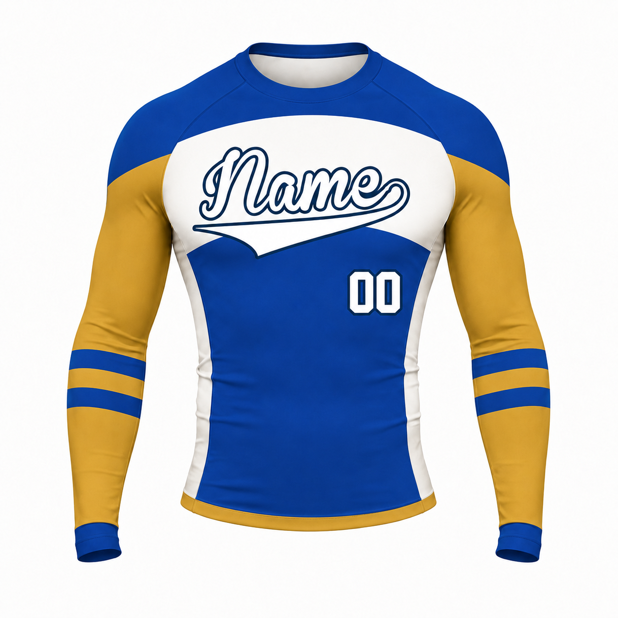 Side Panel Royal Blue Primary Orange Accent Customizable Long Sleeve Compression Shirt