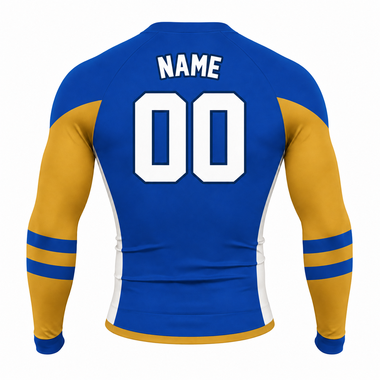Side Panel Royal Blue Primary Orange Accent Customizable Long Sleeve Compression Shirt
