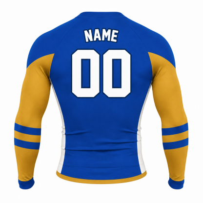 Side Panel Royal Blue Primary Orange Accent Customizable Long Sleeve Compression Shirt