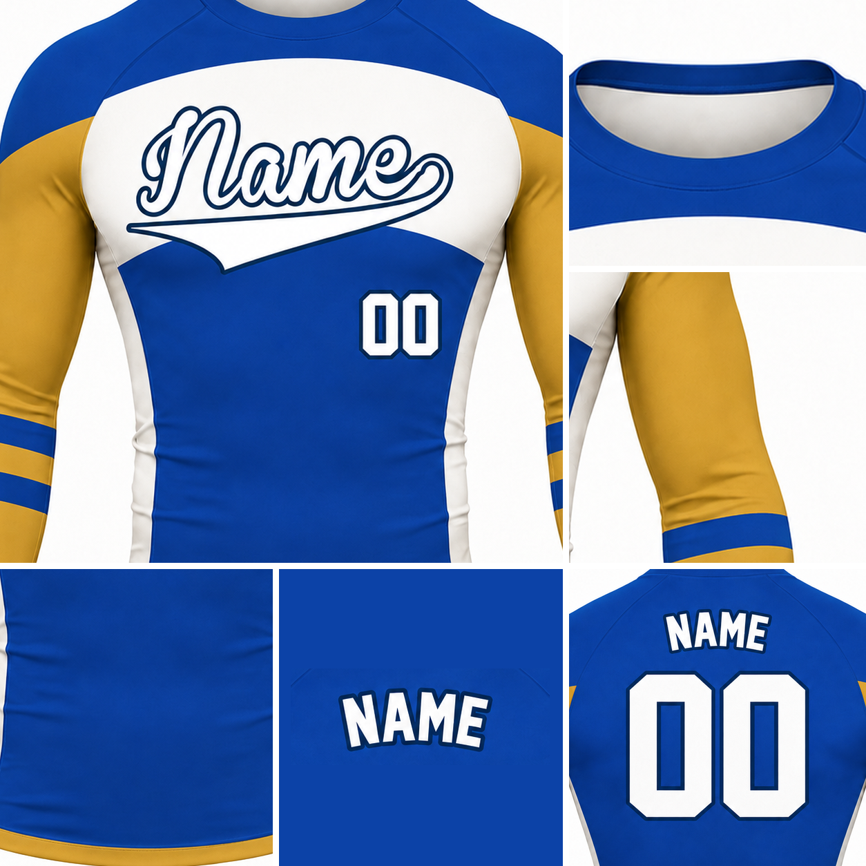 Side Panel Royal Blue Primary Orange Accent Customizable Long Sleeve Compression Shirt