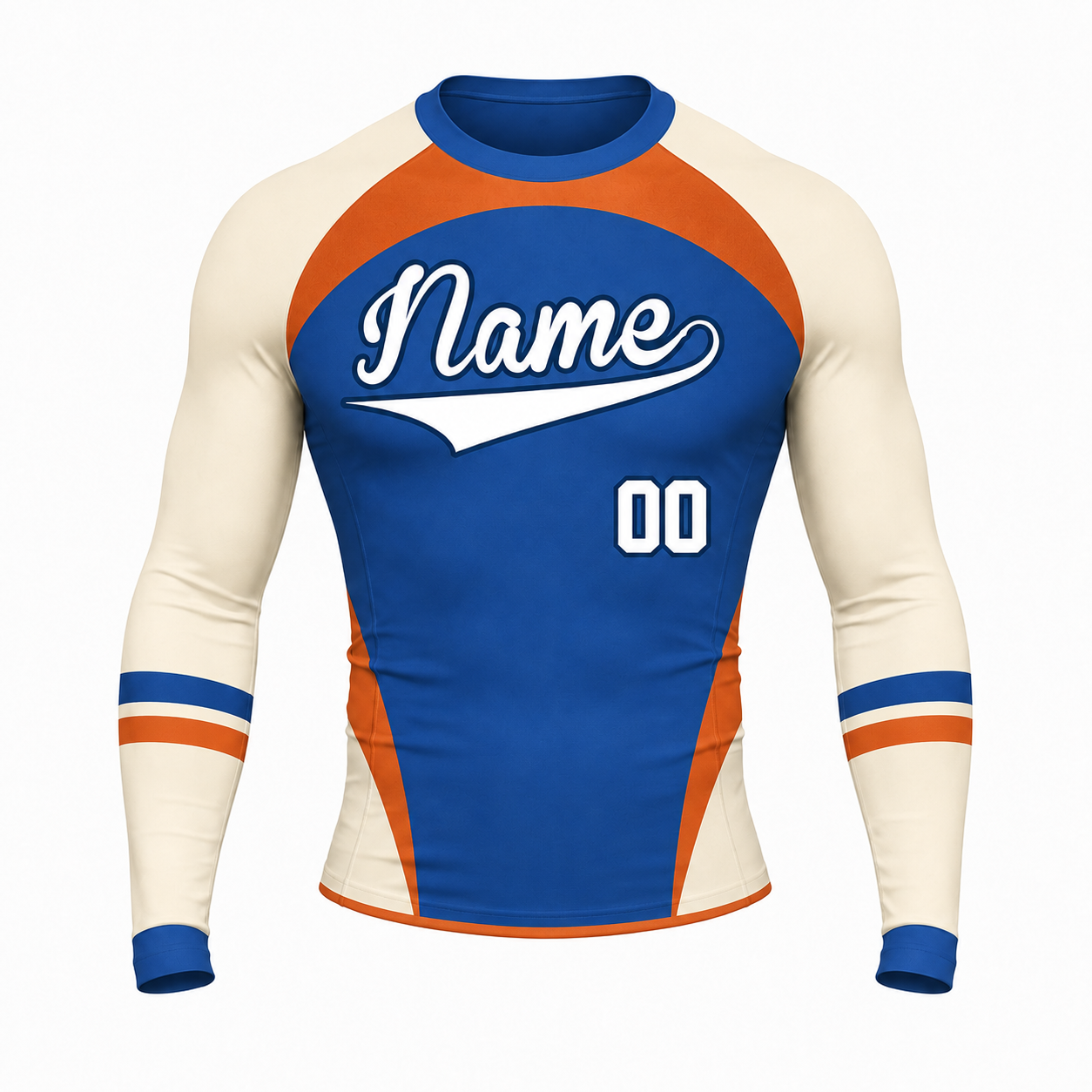 Side Panel Royal Blue Primary White Accent Customizable Long Sleeve Compression Shirt