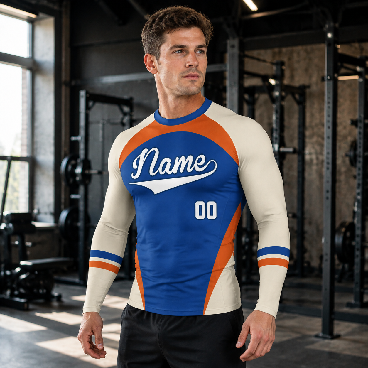 Side Panel Royal Blue Primary White Accent Customizable Long Sleeve Compression Shirt