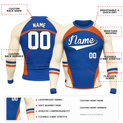 Side Panel Royal Blue Primary White Accent Customizable Long Sleeve Compression Shirt
