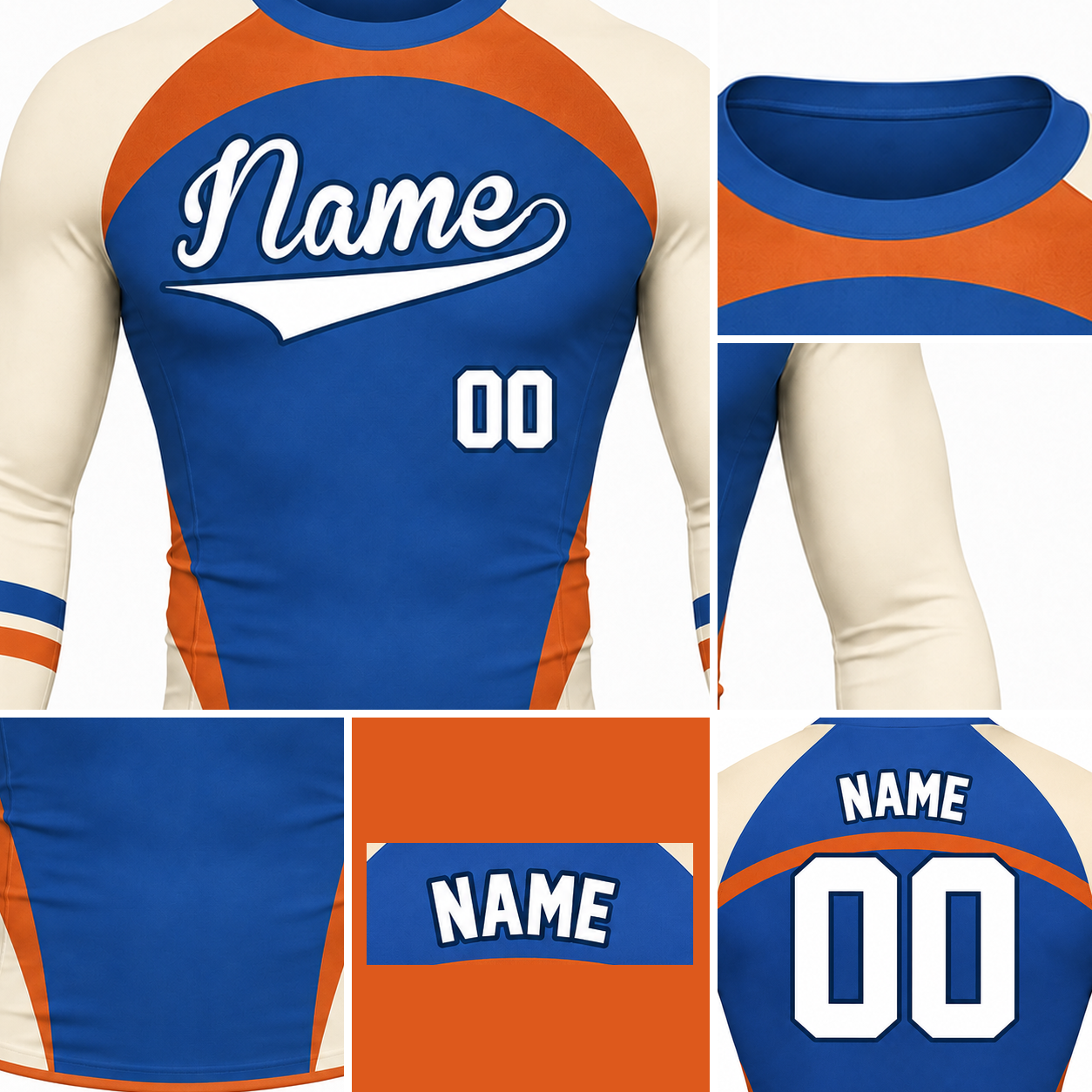 Side Panel Royal Blue Primary White Accent Customizable Long Sleeve Compression Shirt